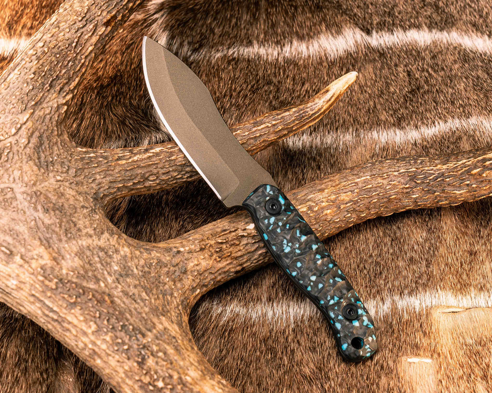 Skinner Jr- Turquoise Rocky Wave Carbon, Midnight Bronze Cerakote,  Ti Allen Bolts, Textured Grip