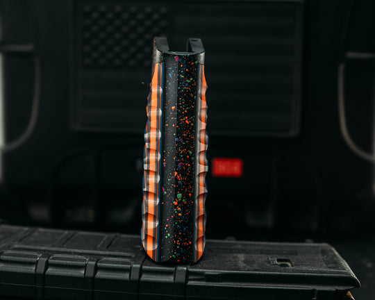 HFB x Kinetic AR Grip- Black, Blue, Purple, & Orange G10, 80's RAD Splatter Cerakote Frame, Snake Textured Grip