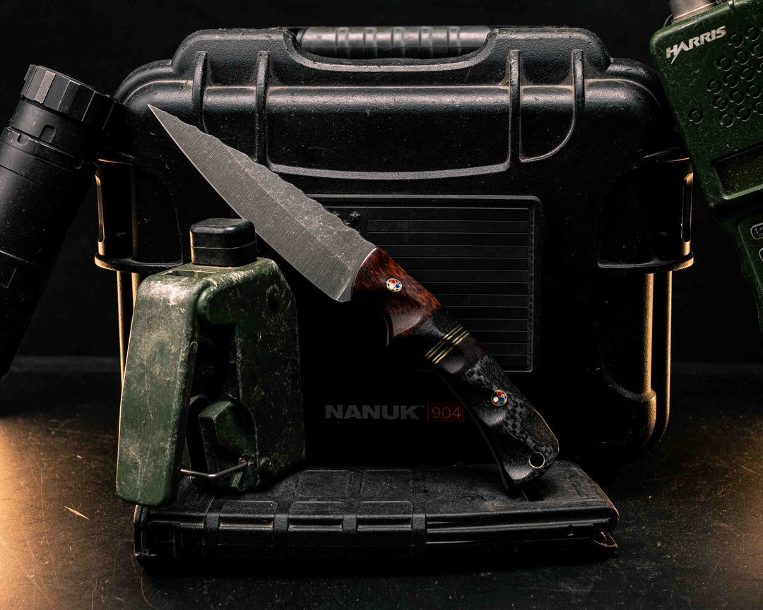 Prometheus- Snakewood, Carbon Fiber, Brass, Black G10 and Snakewood Split, Carbon Fiber, Patriot Mosaic Pins, Brass Lanyard Pin, Textured Grip