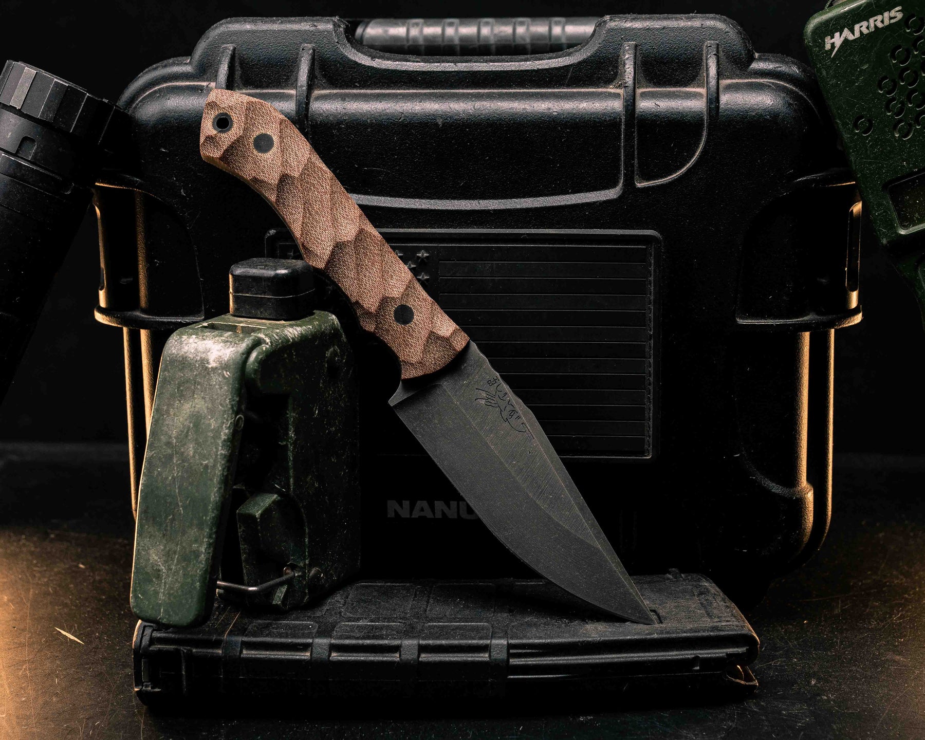 Red Crow- Brown Canvas Micarta, CF Pins, CF Lanyard Pin, Textured Grip ...