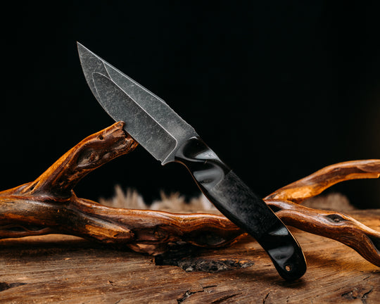 Crow Jr (Compound Grind)- Bison Horn, Carbon Split, CF Pins, CF Lanyard Pin, Textured Grip