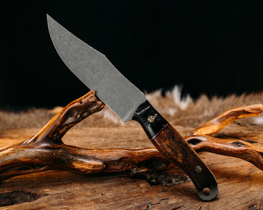 Crow Scout- Rams Horn, Black G10 and Copper Split, Desert Ironwood, Mosaic Pins, Smooth Grip