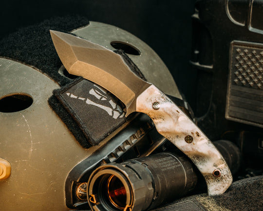 Buteo- CO Elk Antler, Mosaic Pins, Copper Lanyard Pin, Textured Grip