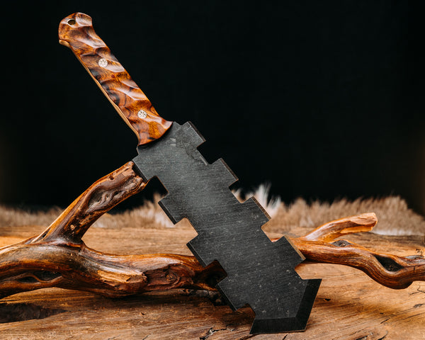 Mini Macuahuitl- Desert Ironwood, Mosaic Pins, Brass Lanyard Pin
