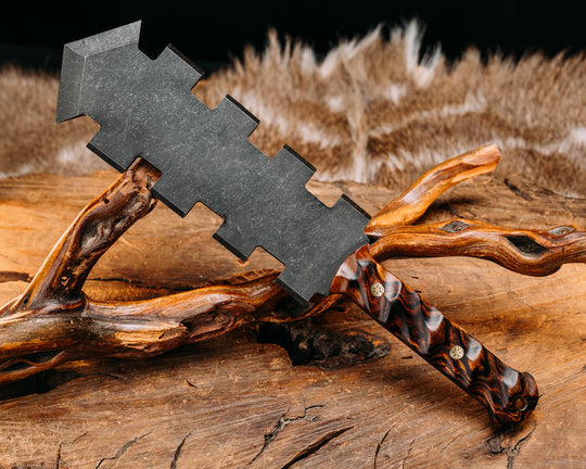 Mini Macuahuitl- Desert Ironwood, Mosaic Pins, Brass Lanyard Pin, Textured Grip