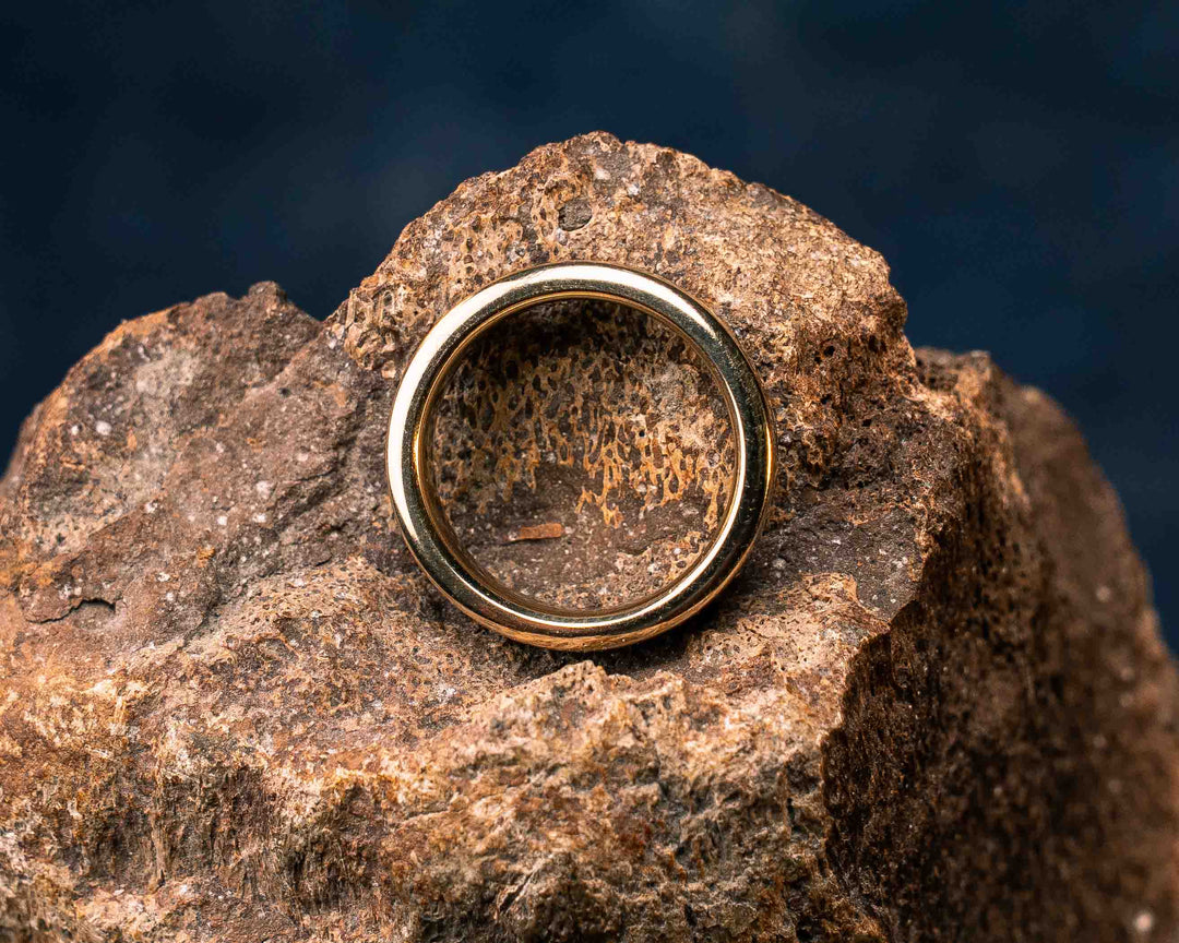 Ring (SZ 7.25) - 14K Solid Gold and Red with Gold Web Tru-stone