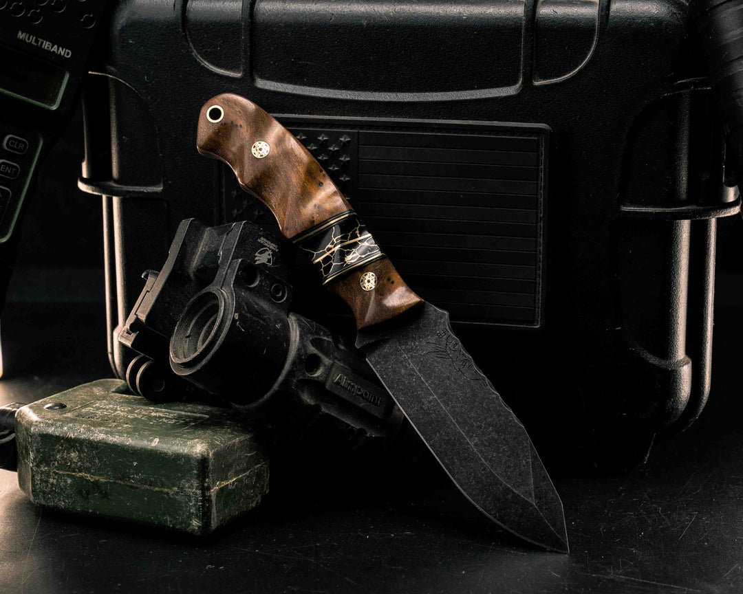 Disaster Jr - Asian Gempol, Black G10 and Brass Pin Striping, Black with Gold Web Tru-stone Split, Mosaic Pins, Brass Lanyard Pin, Textured Grip