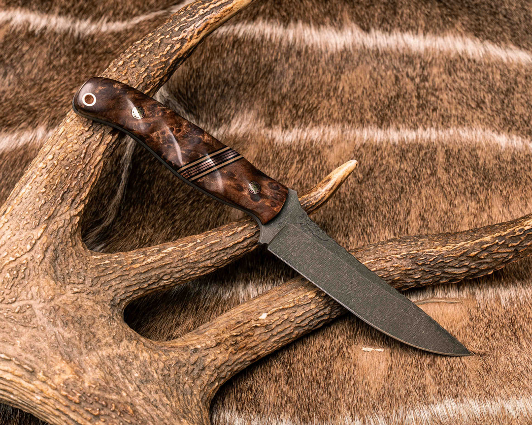 Modified Crow Scout- Redwood Burl, Black G10, Coyote G10 and Copper Split, Mosaic Pins, Copper Lanyard Pin, Textured Grip