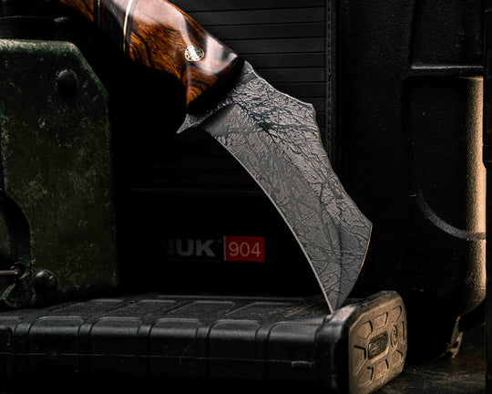Vulture- Desert Ironwood, Black G10, Cherry G10 and Brass Pin Striping, Red Dark Matter Carbon Split, Mosaic Pins, Textured Grip