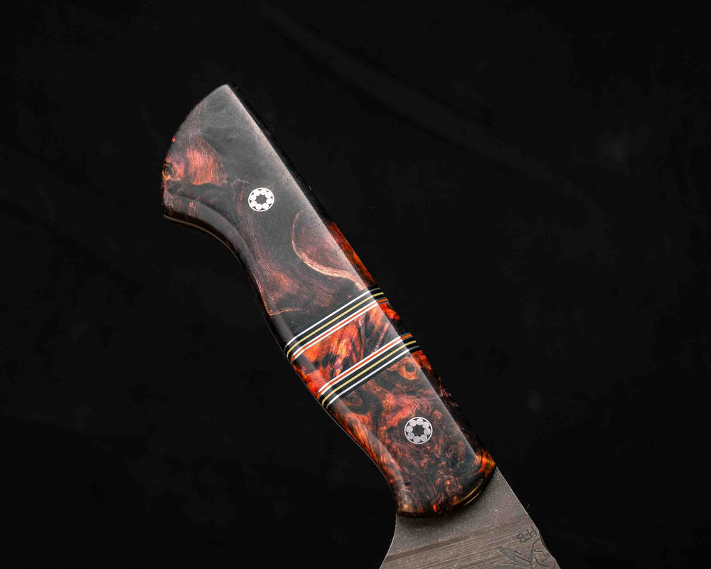 Chef Set - Dyed Maple, Black G10, Aluminum, Yellow G10 and Orange G10 Pin Striping, Dyed Maple Split, Mosaic Pins, Smooth Grip