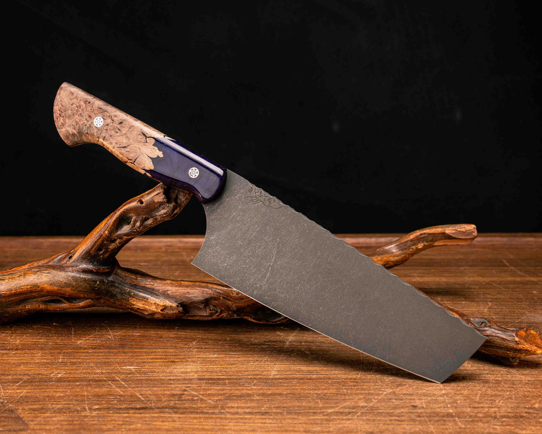 Nakiri- Purple Marbled Resin and Amboyna, Mosaic Pins, Smooth Grip