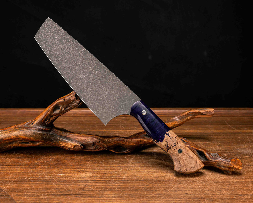 Nakiri- Purple Marbled Resin and Amboyna, Mosaic Pins, Smooth Grip