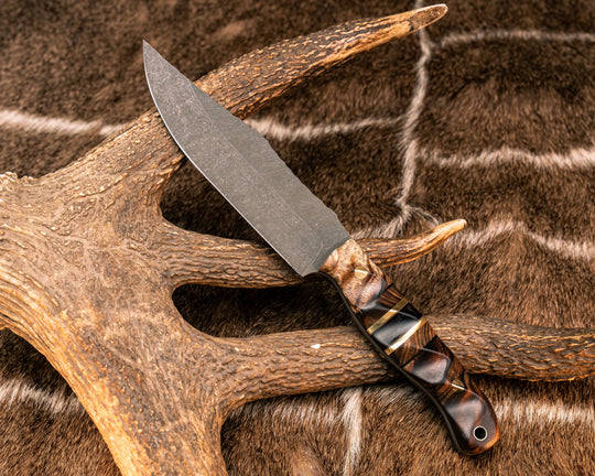 Crow Scout- Hawaiian Curly Koa, Black G10 and OD Green G10 Pin Striping, Hawaiian Curly Koa and  Bison Horn Split, Brass Pins, Brass Lanyard Pin, Textured Grip