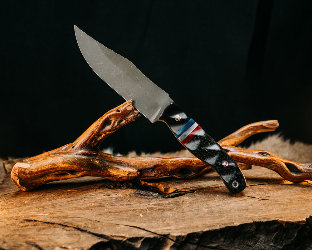Crow Scout-  Bison Horn, Americana G-carta Split, Weaved Carbon Fiber, Patriot Pins, Textured Grip.