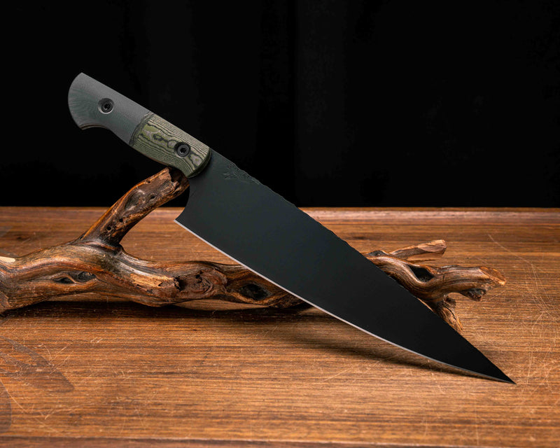 Chef Blade 10"- Jungle Wear Carbon, Jungle Wear Carbon Split, Black G10, Armor Black Cerakote, Allen Bolts, Smooth Grip