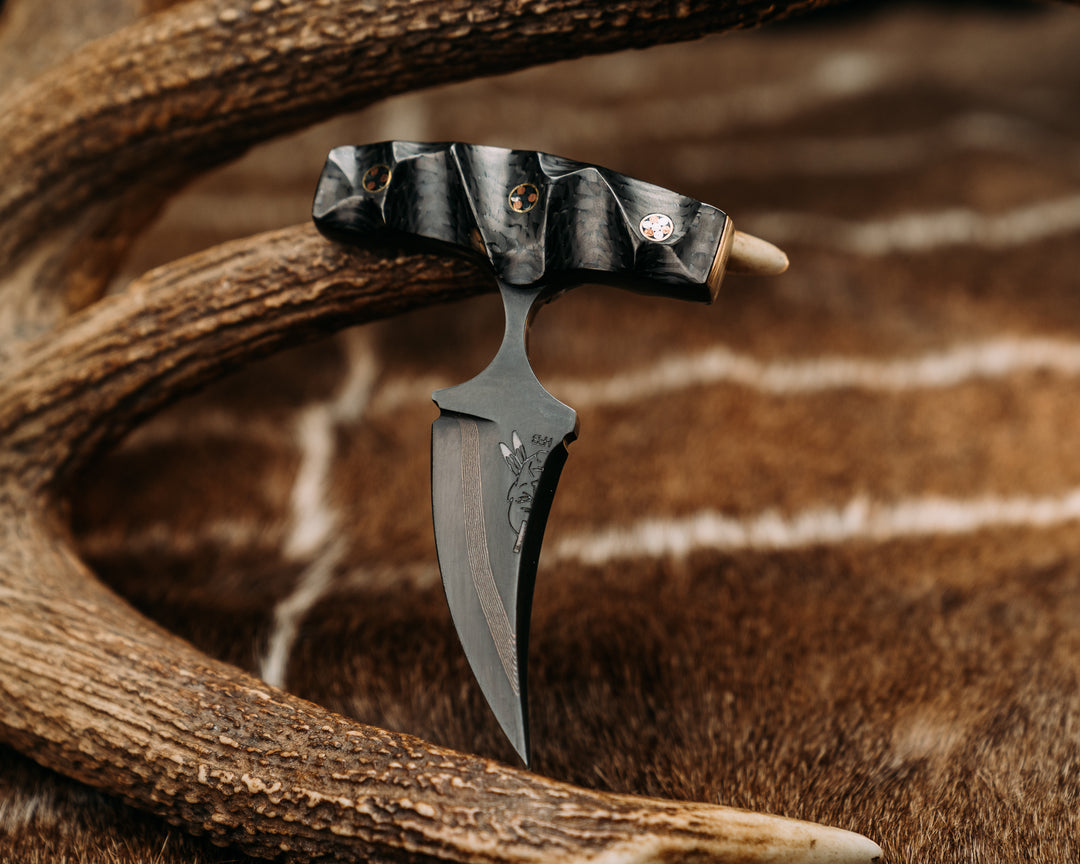 K9 Push Blade- Baker Forge DarkMai (Coppermascus)- Carbon Fiber, Mosaic Pins, Textured Grip