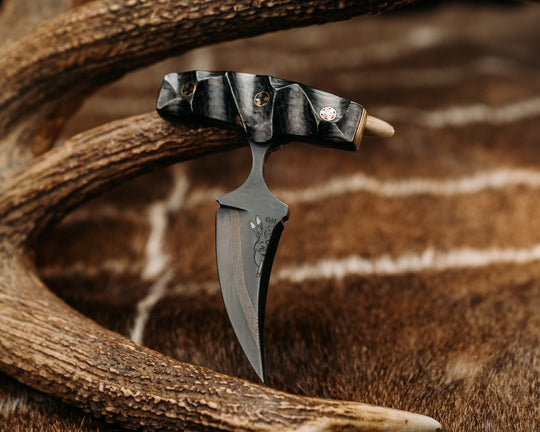 K9 Push Blade- Baker Forge DarkMai (Coppermascus)- Carbon Fiber, Mosaic Pins, Textured Grip