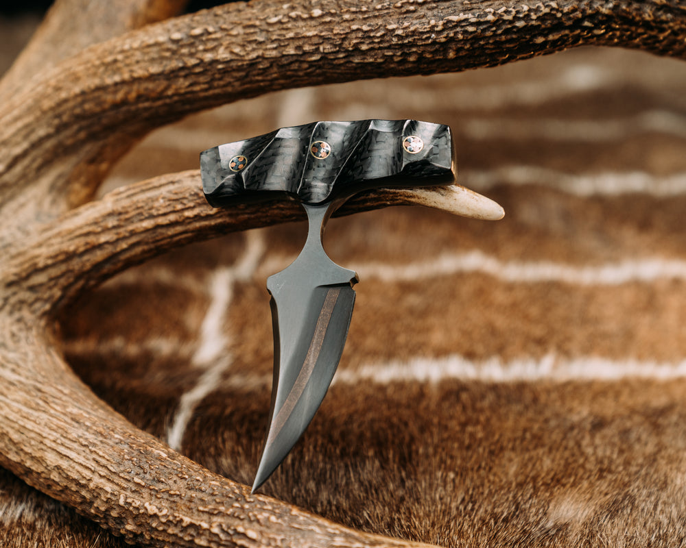 K9 Push Blade- Baker Forge DarkMai (Coppermascus)- Carbon Fiber, Mosaic Pins, Textured Grip