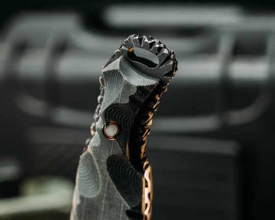 Hog Hunt- Real LBT MAS Grey Nyco Micarta, Old School Rock Work, Gimping, Waterjet Mark Spine, Glow Pins, Textured Grip