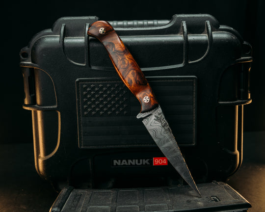 Congressman- Old Stock Damascus- Desert Ironwood, Mosaic Pins, Textured Grip