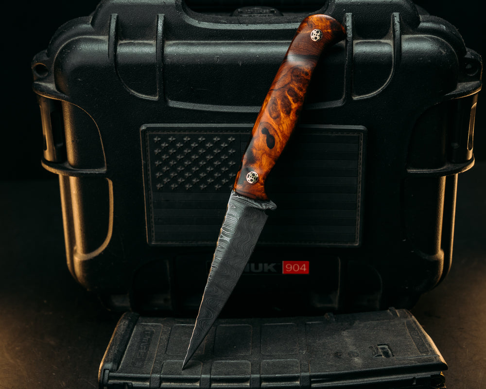 Congressman- Old Stock Damascus- Desert Ironwood, Mosaic Pins, Textured Grip
