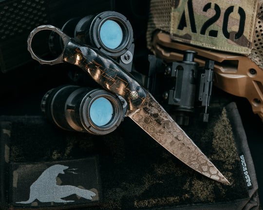 Osoraku 4"- Kamari Burlap Micarta, Mosaic Pins, Textured Grip