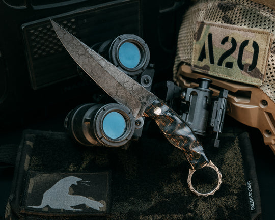 Osoraku 4"- Kamari Burlap Micarta, Mosaic Pins, Textured Grip