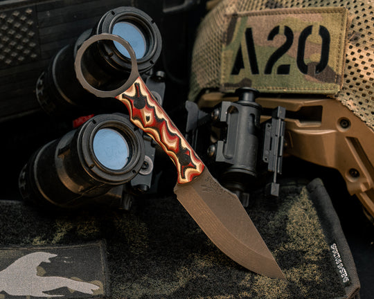 Jaq- Red, White and Black Layered G10, CF Pins, Textured Grip