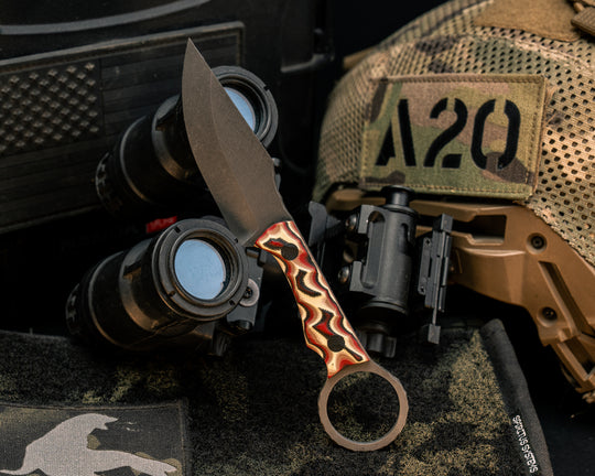 Jaq- Red, White and Black Layered G10, CF Pins, Textured Grip