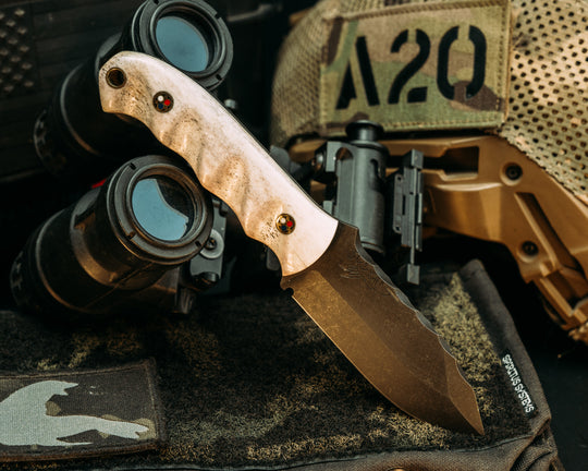 Disaster Cub- CO Elk Antler, Brass Patriot Mosaic Pins, Brass Lanyard Pin, Textured Grip