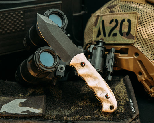 Disaster Cub- CO Elk Antler, Brass Patriot Mosaic Pins, Brass Lanyard Pin, Textured Grip