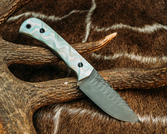 Cav Jr- Ivory, Tiffani Blue and and Tan Burl G10, CF Pins, CF Lanyard Pin, Textured Grip
