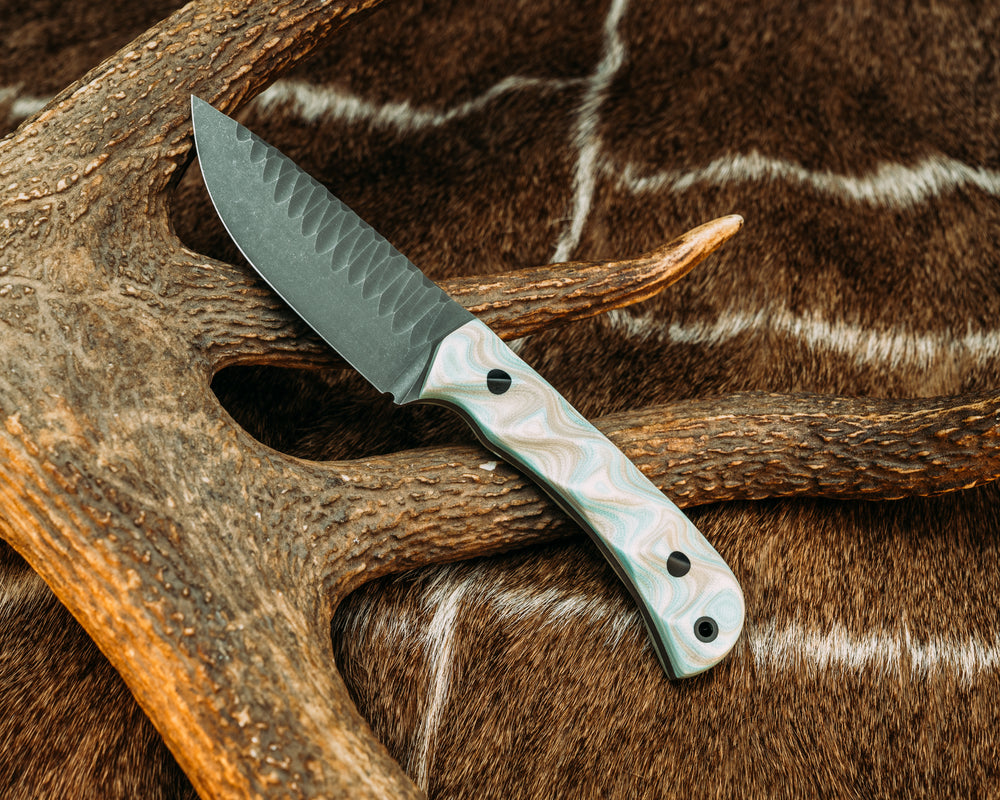 Cav Jr- Ivory, Tiffani Blue and and Tan Burl G10, CF Pins, CF Lanyard Pin, Textured Grip