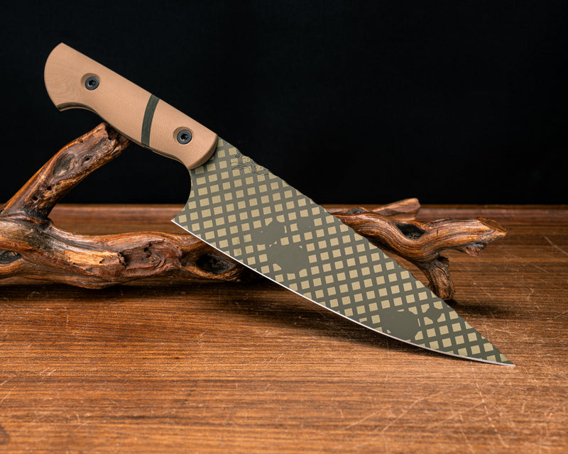 Chef Blade - Coyote G10, Jungle Wear Fat Carbon Split, Desert Night Camo Cerakote, Allen Bolts, Smooth Grip