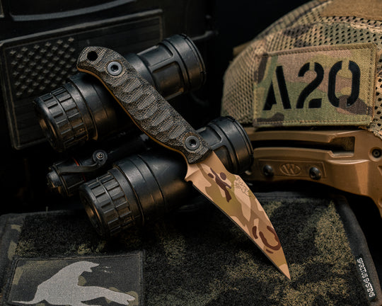 Gula Gula- Black Canvas Micarta, Multicam Cerakote, Allen Bolts, Textured Grip