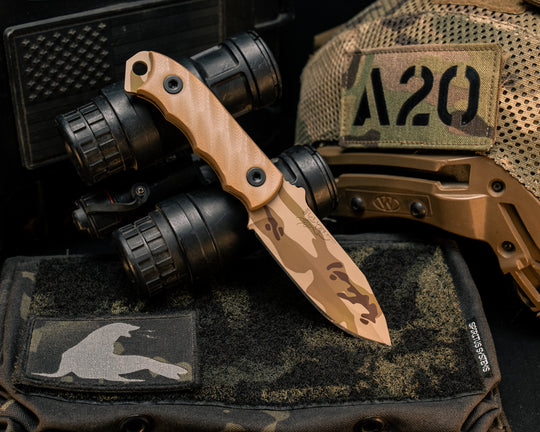 Disaster Cub- Ghost/Coyote G10, Arid Multicam Cerakote, Allen Bolts, Textured Grip