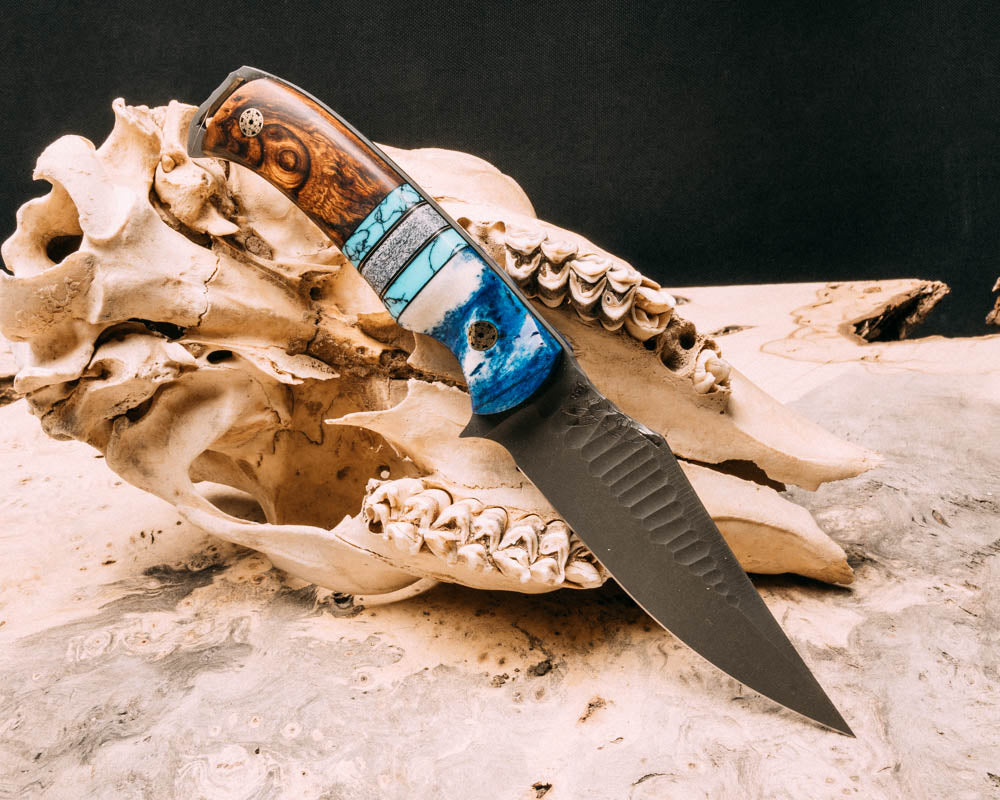 Tosahwi Dyed Giraffe Bone Black G10 And Brass Pin Striping Turquoi Tosahwi dyed giraffe bone black g10 and brass pin striping turquoi
