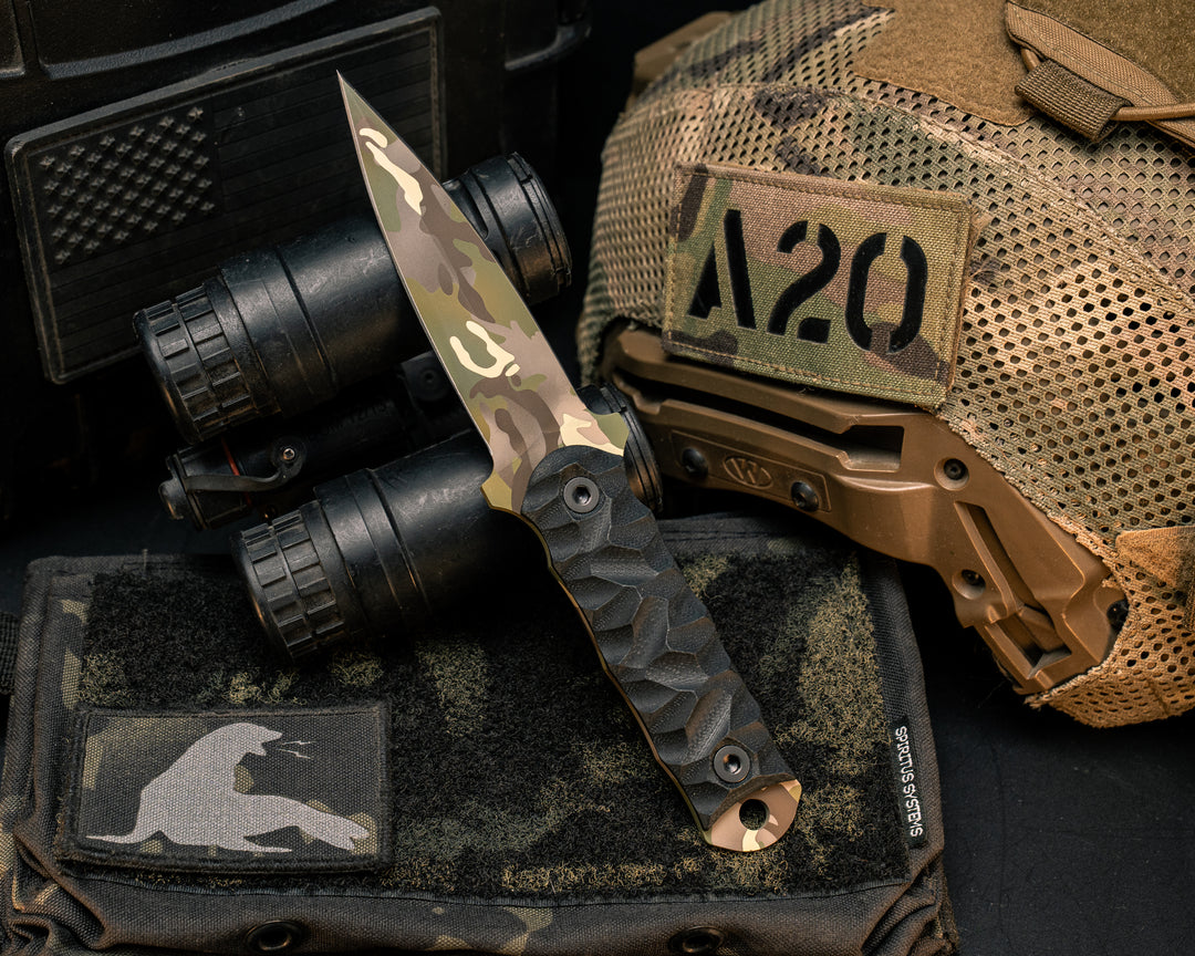 Combat Dagger- Black G10, MultiCam Cerakote, Allen Bolts, Textured Grip