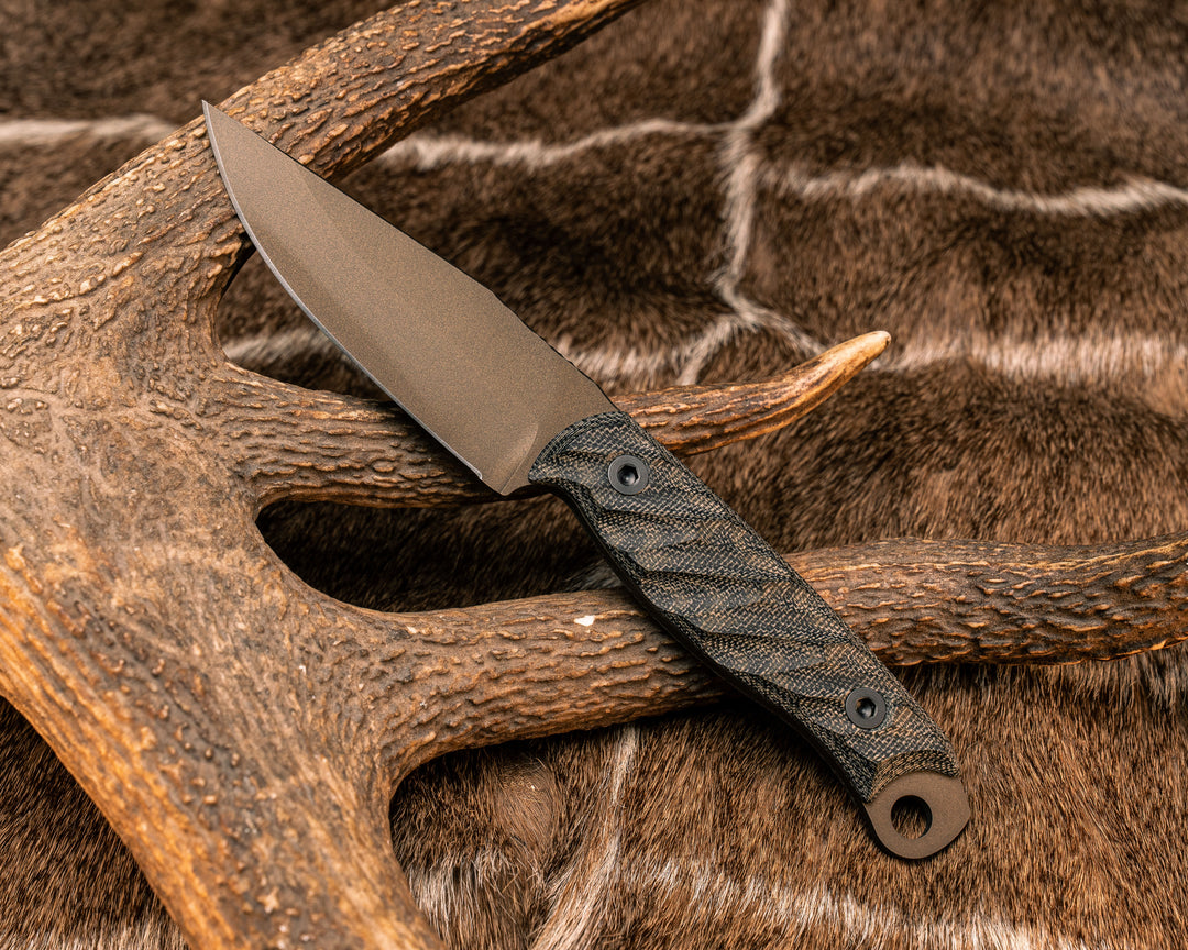Crow Jr - OD Green / Black Canvas Micarta, Midnight Bronze Cerakote, Allen Bolts, Textured grip