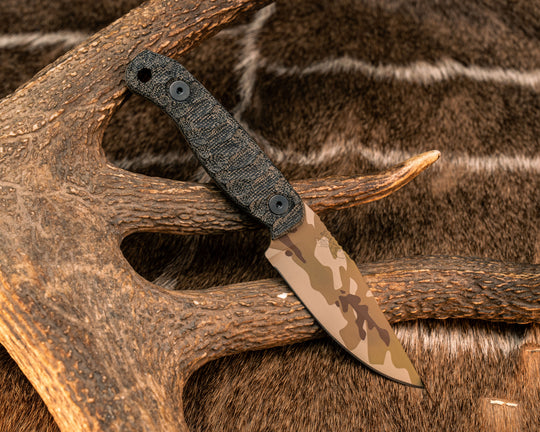 Feather Light- Black Canvas Micarta, Arid Multicam Cerakote, Allen Bolts, Textured Grip