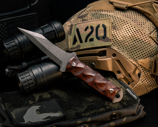 Combat Dirt Nap- Fiddleback Jarrah wood, Mosaic Pins, Textured Grip