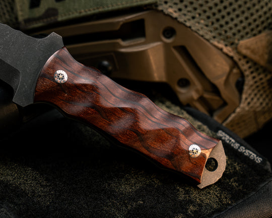 Combat Dirt Nap- Fiddleback Jarrah wood, Mosaic Pins, Textured Grip