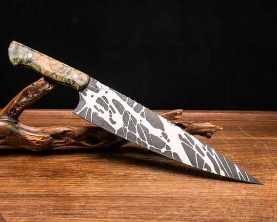 10" Chef Blade- Dyed Box Elder, Mosaic Pins, Smooth Grip