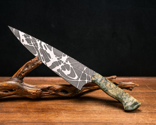 10" Chef Blade- Dyed Box Elder, Mosaic Pins, Smooth Grip