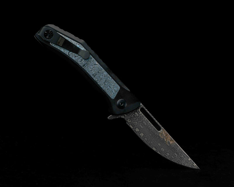 Custom Kwaiken Folder- Vegas Forge Honeycomb Damascus- Vegas Forge Damtanium Inlay, Anodized Black Handle, Smooth Grip, Deep Carry Pocket Clip