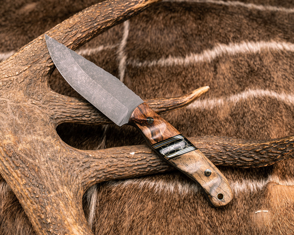 Crow Jr- Mahogany, Black G10, Brass and Aluminum Pin Striping, Black with Gold Web Tru-stone Split, Spalted Tamarind, Mosaic Pins, Brass Lanyard Pin, Textured Grip