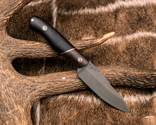 Field Knife Jr- Copper Coral Carbon, Copper Split, African Blackwood, Patriot Mosaic Pins, 1/8" Copper Pin, Smooth Grip