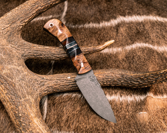 Cav Jr- Hawaiian Curly Koa, Desert Ironwood, Aluminum, Blue Dark Matter Carbon and Copper Split, Copper Pins, Copper Lanyard Pin, Textured Grip