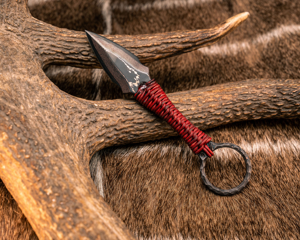 Ringstrike - Baker Forge CopperMai Random Damascus, Red Leather Wrap