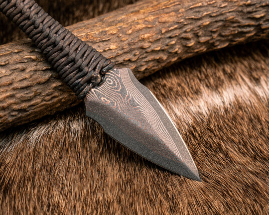 Ringstrike - Baker Forge CopperMai Raindrop Damascus, Tan Leather Wrap